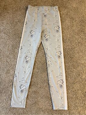 LoveShackFancy Fire + Ice Light Blue Floral Base Leggings with White Stripe